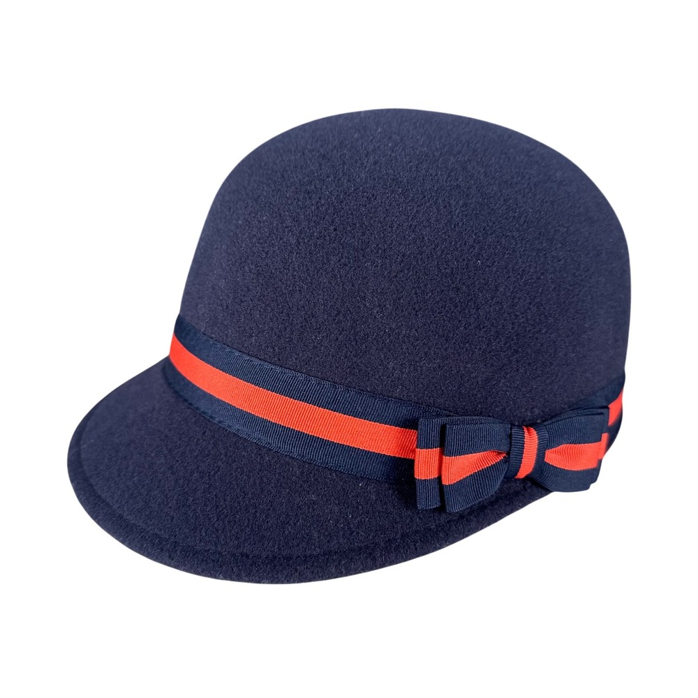 Janie and Jack Kids Navy Blue Wool Felt Cloche Hat‎ Red Grosgrain Bow Size 4-5